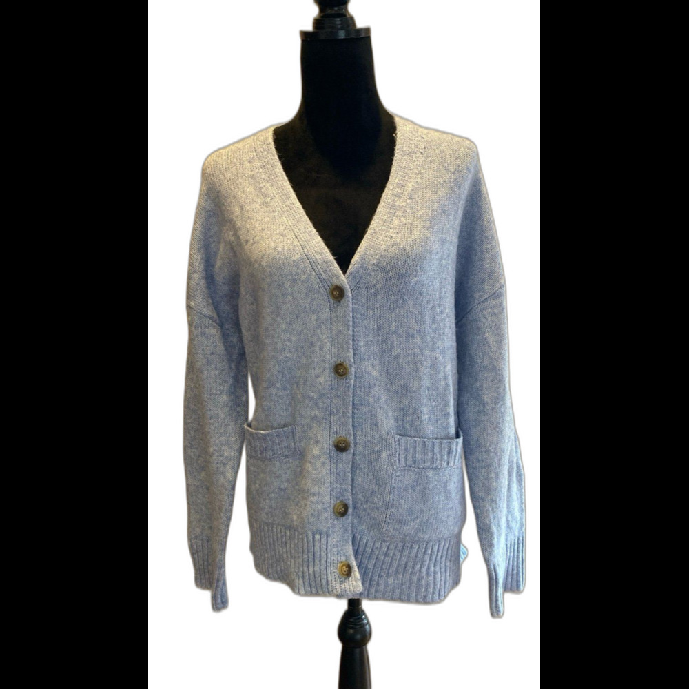 Ella Moss Cardigan Sweater Fuzzy Oversized Medium Light Blue Pockets Super Soft‎